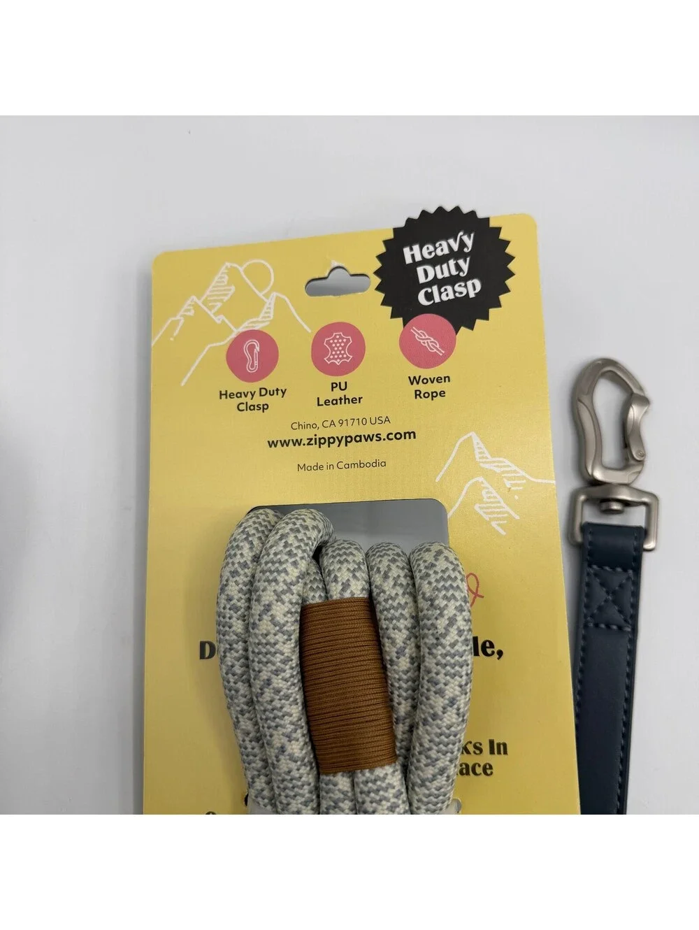 ZippyPaws Double Rope Leash 5 Foot Black Gray Brown Dog Leash ZPC-C0117 Zippy